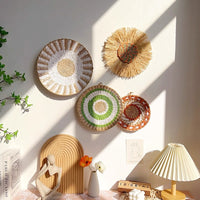 Handwoven Bohemian Straw Wall Decor Set for Photo Backdrops and Home Decoration