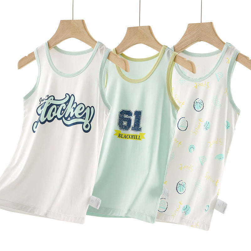 Kids' Modal Cartoon Sleeveless T-Shirt for Boys, Summer Thin Undershirt