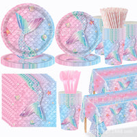Pink Mermaid Scale Disposable Tableware Party Set for Kids