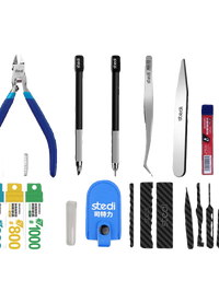 Model Tool Kit for Gundam and Scale Model Building - Nippers, Scribing Tool, Knife, Tweezers, Sanding Board, Sandpaper