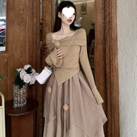 French Style Asymmetrical Top and Long Skirt Set for Women, Autumn 2025 Collection