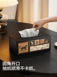 Multi-functional Leather Tissue Box with Remote Control Storage for Desk and Home