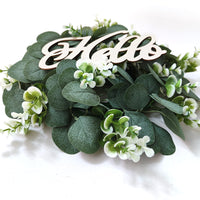Eucalyptus and Coin Grass Wreath with Hello Sign for Door Decor