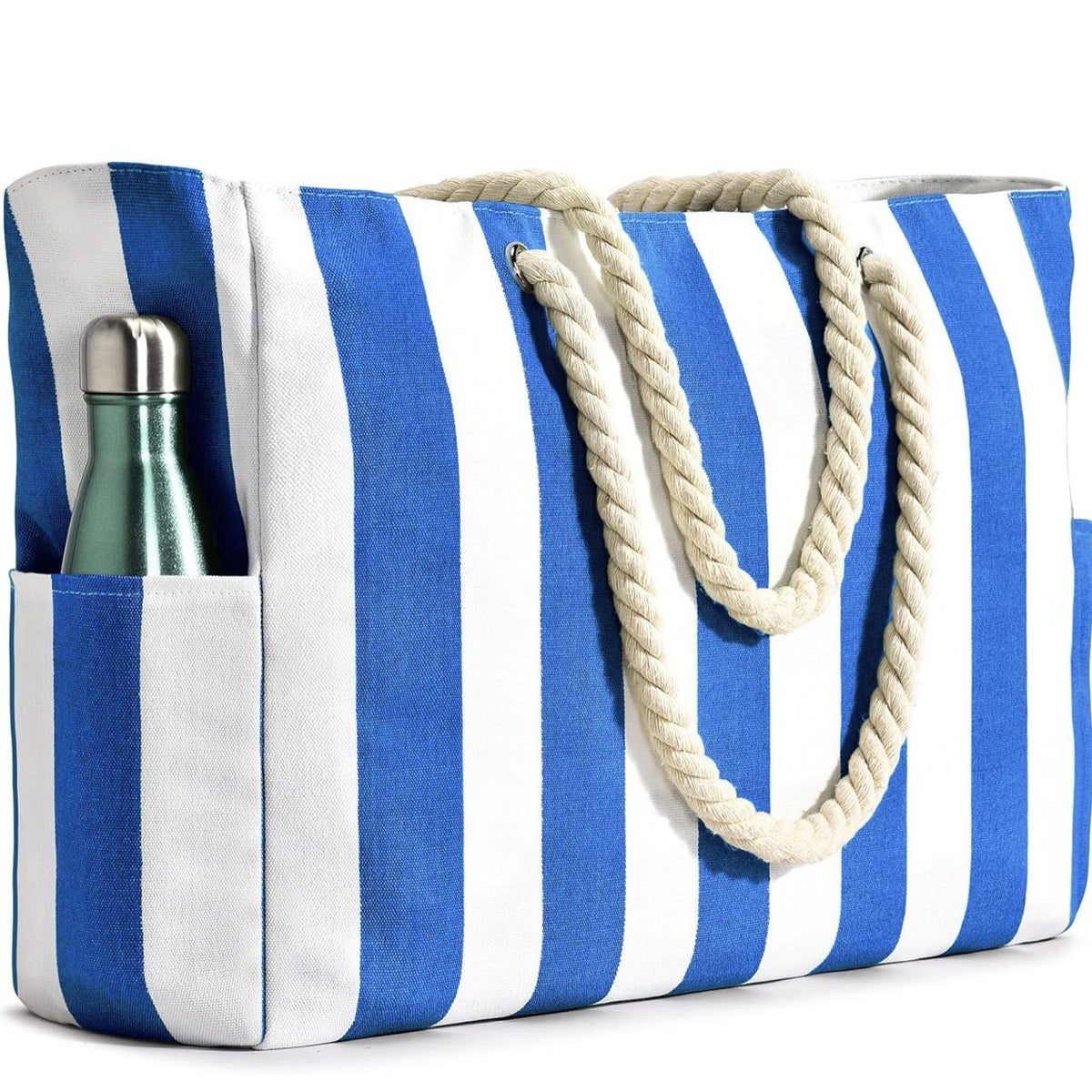 Striped Quick-Dry Beach Tote Bag with Storage Pouch