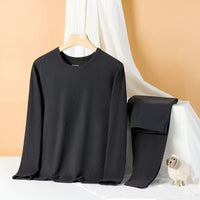 Unisex De Velvet Thermal Underwear Set Round Neck Slim Fit Base Layer
