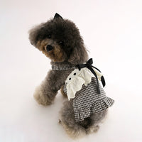 Pet Dog Cat Plaid Princess Dress with Bowknot Lace and Headwear