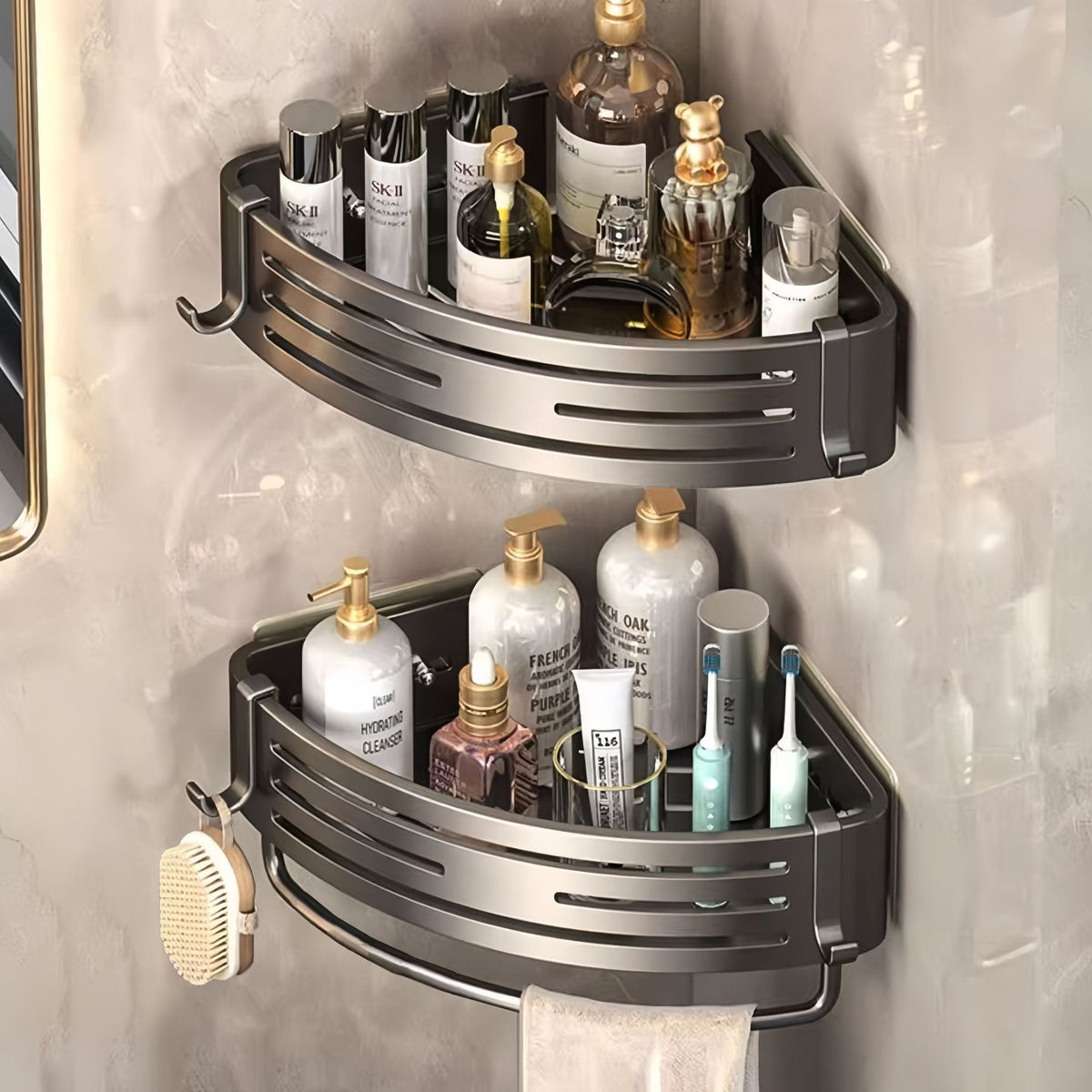 Suction Cup Bathroom Corner Shelf Organizer for Toilet and Shower, No-Drill Wall Mount Storage Basket