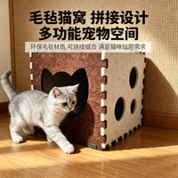 Felt Cat Cave Bed with Snap Buttons, Collapsible and Easy to Store, All Seasons