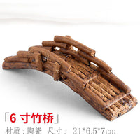 Aquarium Mountain Ornament with Bamboo Bridge for Fish Tank Landscaping