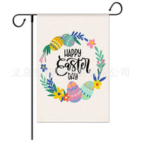 Easter Bunny Egg Pattern Linen Garden Flag Double-SSided Printed Yard Decoration Holiday Flag