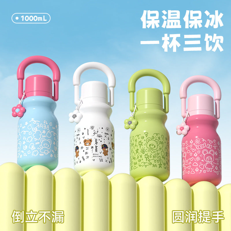 316 Stainless Steel Insulated Tumbler with Straw, Large Capacity Tea Water Separation Bottle for Students
