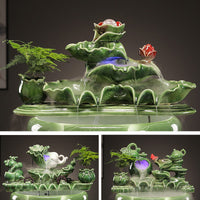 Ceramic Tabletop Water Fountain with Fish Tank Oxygenator and LED Light for Home Decor