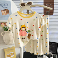 Modal Kids Pajama Set Short Sleeve T-Shirt & Capri Pants Cartoon Sleepwear for Girls