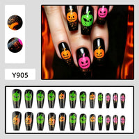 Halloween Pumpkin Theme Press-On Nails, 24pcs Set with Jelly Glue & Nail File