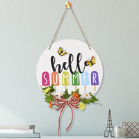 Hello Summer Wooden Door Sign with Bow and Floral Garland