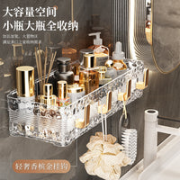 Wall-Mounted Bathroom Shelf with Hooks, No-Drill Organizer for Toiletries and Cosmetics