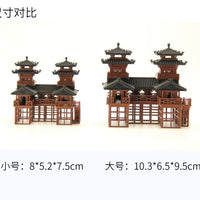Twin Towers Micro Landscape Ornament for Aquariums and Terrariums, Ancient Style Architecture Model