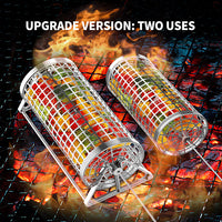 Portable Stainless Steel BBQ Grilling Basket Cylinder for Outdoor Camping