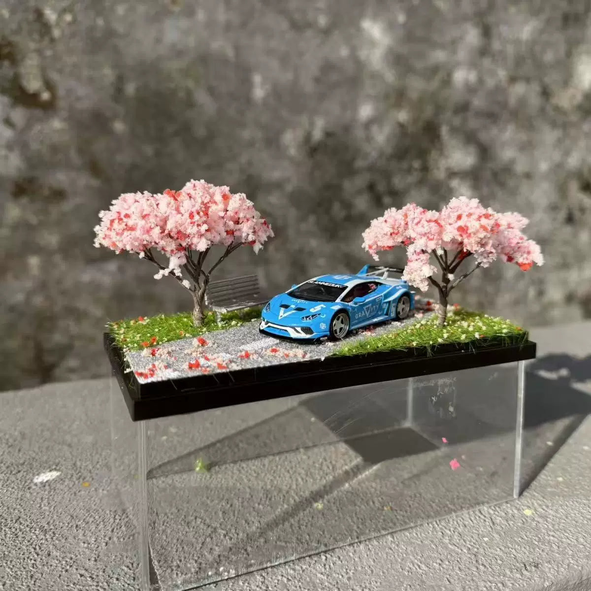 1:64 Scale Model Display Case with Cherry Blossom Scene Acrylic Diorama (Models Not Included)