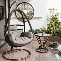 Outdoor Wicker Swing Chair with Stand and Table, Rattan Hanging Basket Chair for Patio Balcony Garden