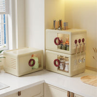 Stackable Waterproof Magnetic Storage Cabinet with Lid for Kitchen and Desktop