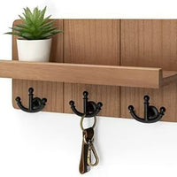 Wooden Wall Mounted Key Holder with Storage Shelf and Hooks for Entryway