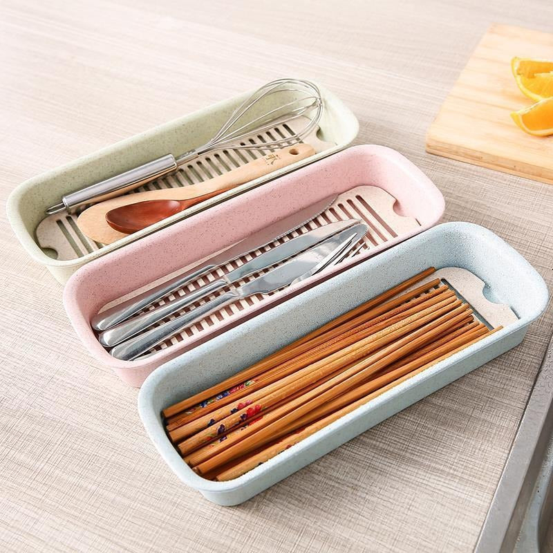 Kitchen Drawer Cutlery Storage Box with Drainage for Chopsticks and Spoons