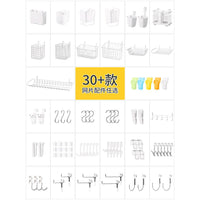 Wall Grid Panel Storage Basket & Hooks for Photo Display & Dorm Decor, No-Drill Iron Wire Mesh Organizer