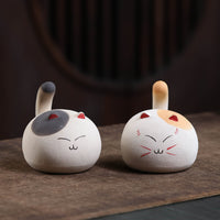 Yixing Zisha Lucky Cat Tea Pet Ornament Handmade Clay Sculpture for Tea Ceremony