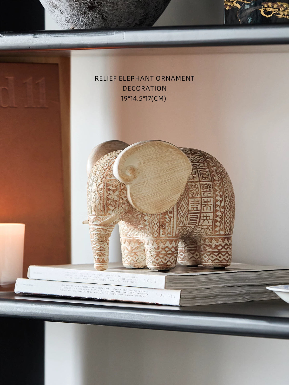 Wabi-Sabi Style Retro Embossed Elephant Lucky Ornament for Living Room Office Decor