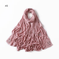Women's Elastic Mercerized Cotton Jersey Shawl Scarf with Rhinestone Embellishment