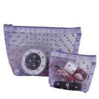 Flocked Mesh Heart Cosmetic Bag, Portable Transparent Storage Pouch