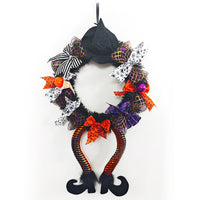 Halloween Wreath Door Hanger with Skull and Bow for Haunted House Decor