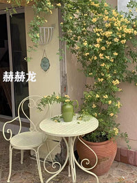 Balcony Leisure Table and Chair Set, 3-Piece Patio Garden Wrought Iron Furniture for Outdoor Seating and Cafe