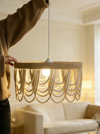 Bohemian American Retro Wood Bead Chandelier for Bedroom Study Living Room