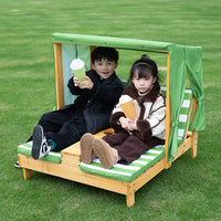 Kids Outdoor Beach Lounge Chair with Backrest and Canopy for Garden Patio