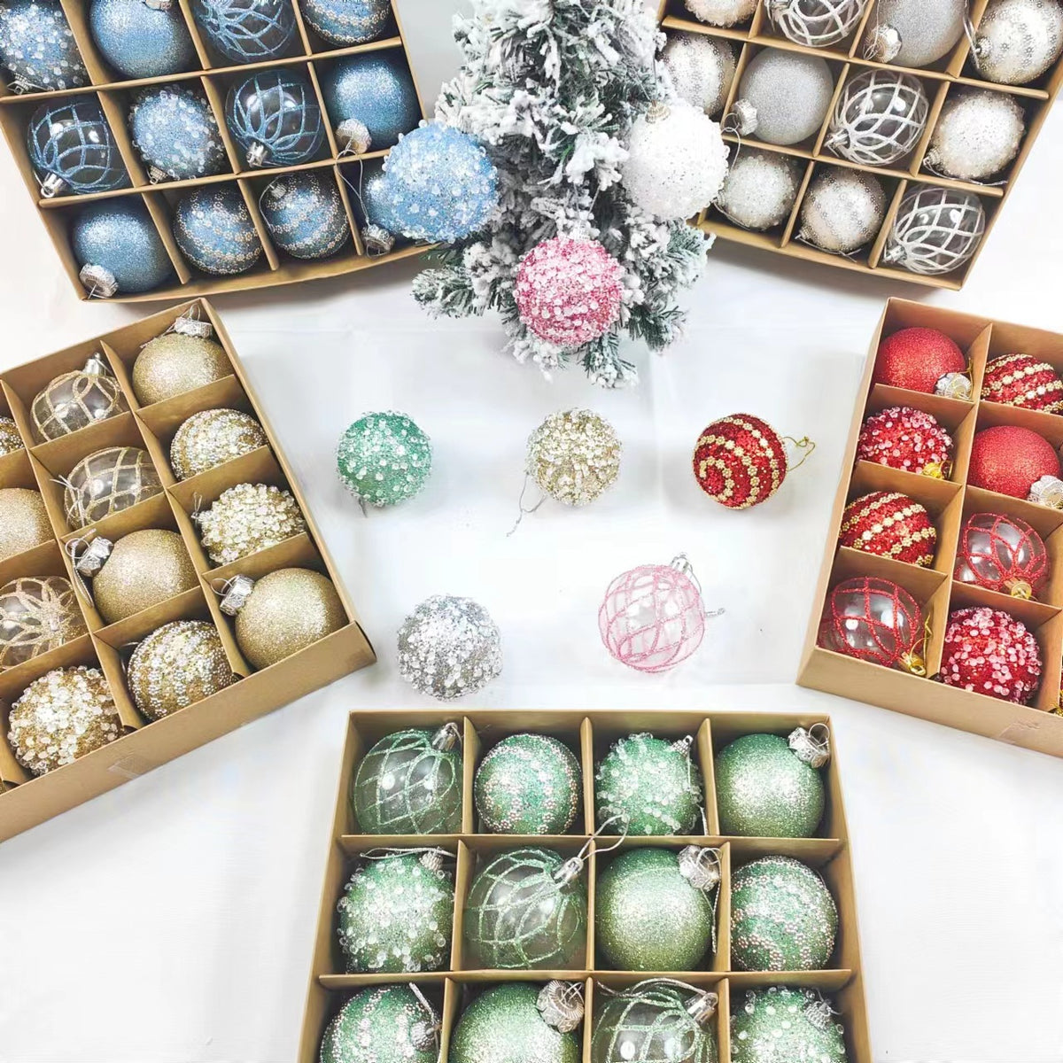 Christmas Glitter Ball Ornaments Set for Holiday Party Decoration
