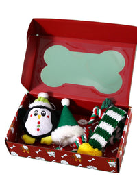 Christmas Dog Toy Set with Scarf and Hat, Squeaky Chew Rope Toys for Festive Photos