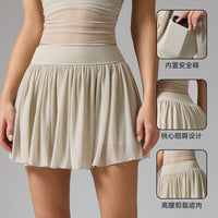 Women's Mesh Sports Skirt with Pockets, Breathable Sun Protection for Badminton Running Fitness Ballet