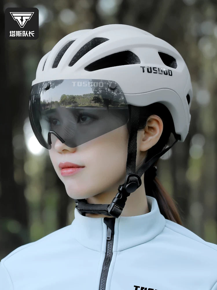 Captain Tass Bicycle Helmet with Photochromic Goggles for Men and Women, Breathable Mountain Road Cycling Helmet
