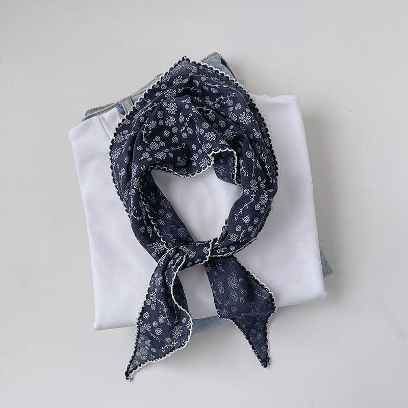 Japanese Style Floral Cotton Linen Bandana Scarf for Women - Thin Summer Sun Protection Neck Head Wrap