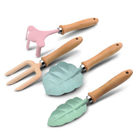 Kids Garden Tool Set with Shovel, Rake, and Three-Prong Fork, Cartoon Design