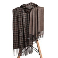 Houndstooth Wool Blend Scarf Shawl for Women, Autumn/Winter Cotton Printed Scarf