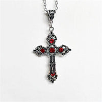 Gothic Vintage Ruby Cross Pendant Necklace for Women