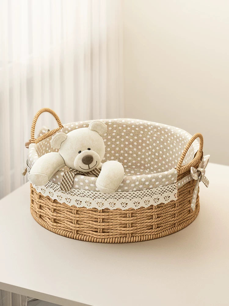 Handwoven Rattan Storage Basket for Desktop, Snacks, Remote Control, Keys, Entryway Decor