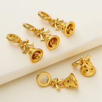 14K Gold Plated Bowknot Bell Charm for DIY Jewelry Making, Bracelets, Necklaces, Christmas Ornaments