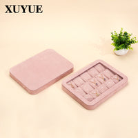 Pink Velvet Jewelry Display Tray with Clear Lid for Necklaces, Rings, Bracelets