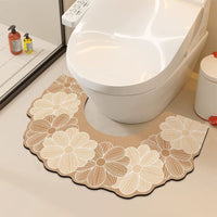 Floral Diatomaceous Earth Bath Mat for Toilet and Bathroom, Super Absorbent Quick Dry Non-Slip Foot Mat