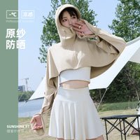 Women's Summer Ice Silk Sun Protection Cape Hoodie, UV Resistant Breathable Lightweight Short Sunscreen Jacket