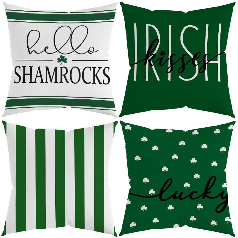 St. Patrick's Day Irish Print Linen Throw Pillow Cover for Sofa Decor